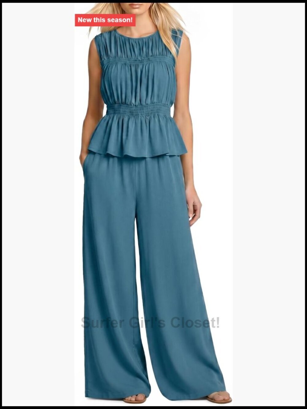 2 Piece Boho Sleeveless Top and Wide Leg Pants Set with Pockets